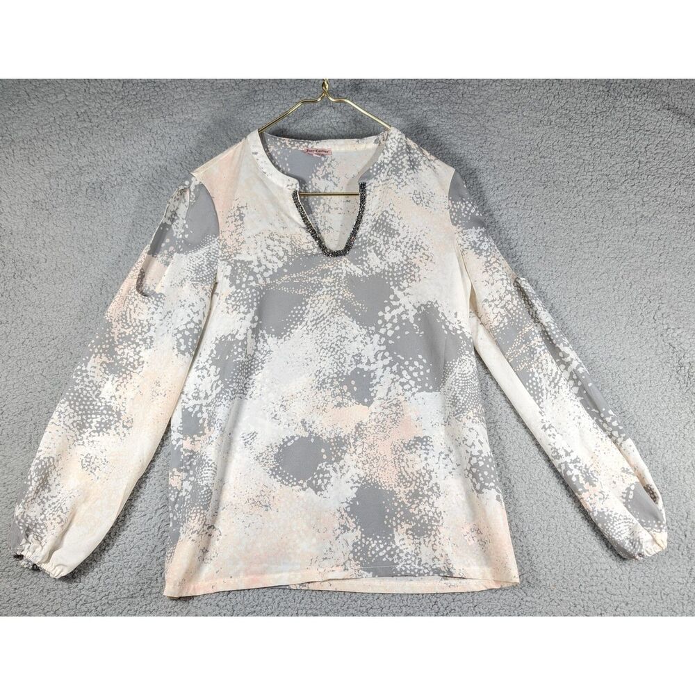 Juicy Couture Shirt Womens Size Medium Grey Double Cold Shoulder Snakeskin